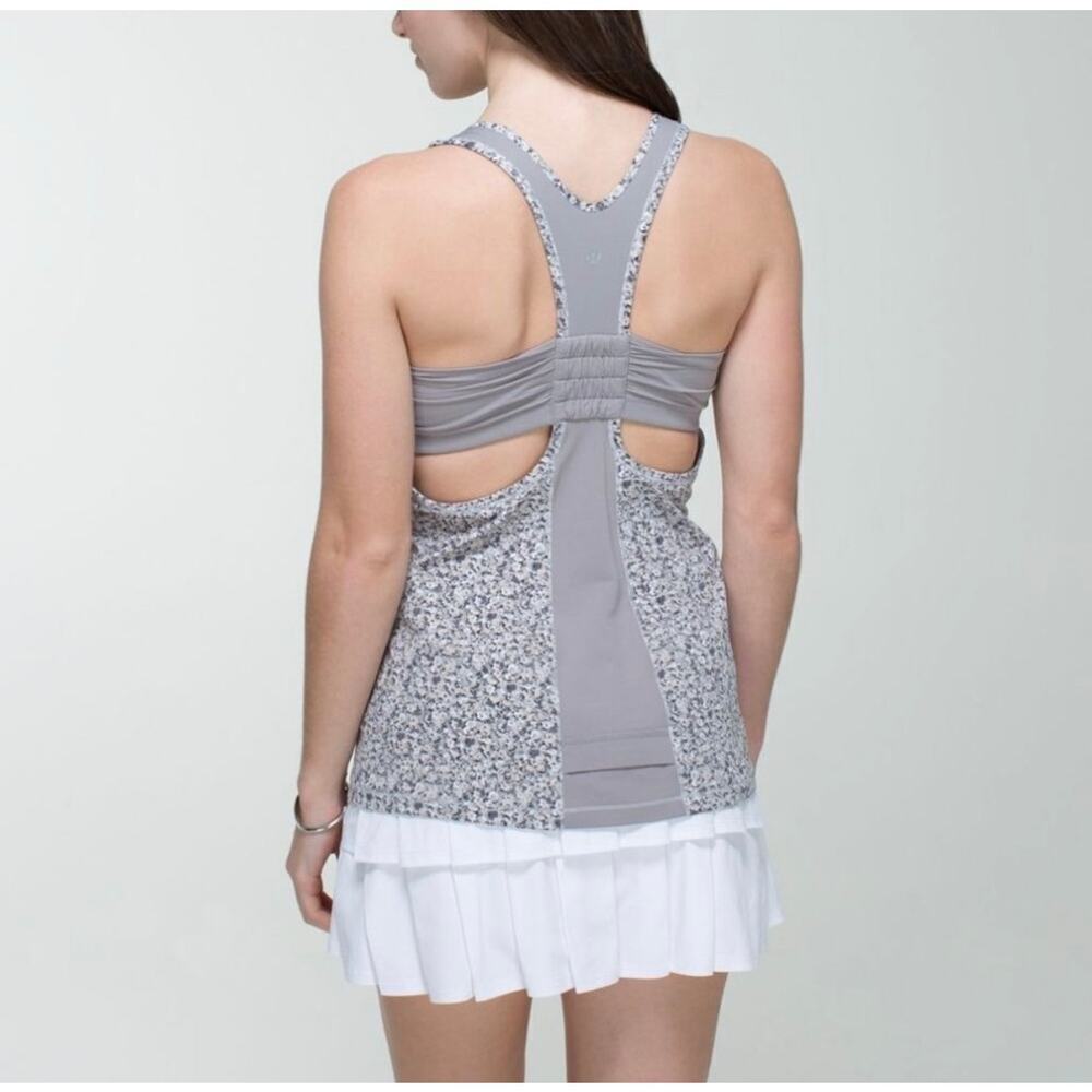 Lululemon Tone It Tank Floral Pattern Gray Size 8 - Picture 2 of 8